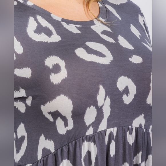 Boutique Animal Print Flare Dress Long Sleeve Pockets Above The Knee Gray - Picture 12 of 16